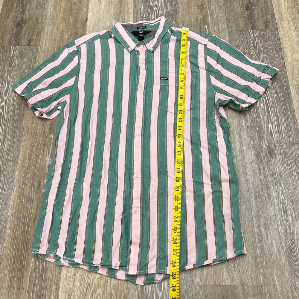 Volcom Modern Fit Button Down Green Striped Casua… - image 5